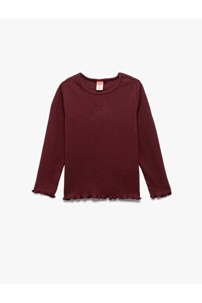 Koton Tricou din bumbac cu mânecă lungă, cu decolteu, cu detaliu de broderie