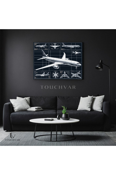 TOUCHVAR Yatay Kanvas Tablo Uçak Teknik Çizim Havacılık Tablosu Ev Ofis Duvar...
