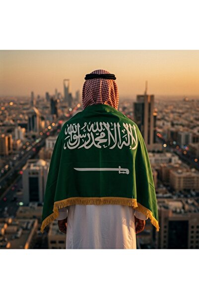 KAZUKO علم المملكة العربية السعودية الفاخر مقصب بشراشيب ذهبية - مقاس مدمج (60...