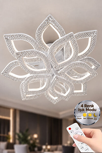 Lumia Lighting Yonca Model Beyaz Kumandalı 13"lü Ledli 3 Renk Modu Kristal Sa...
