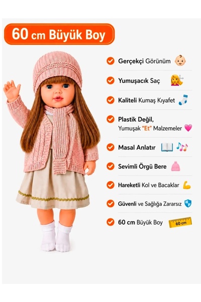 Triko Hırka Kıyafetli Masal Anlatan Aysima Bebek(Et Bebek)