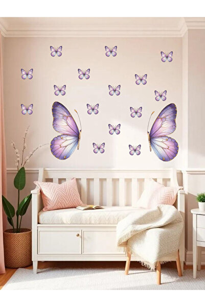 aiki 2 Büyük Mor Yarım Kelebek, Çocuk Odası, Cam, Duvar Sticker; 50 x 100 cm