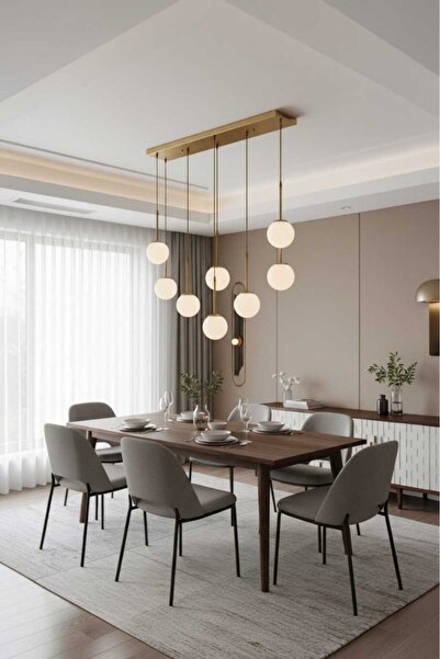 BSA LIGHTING RİVA ESKİTME 8'Lİ YEMEK MASA ÜSTÜ MODERN SIRALI SARKIT AVİZE(BEY...