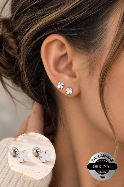 Lynare Delikli Şanslı 4 Yaprak Yonca Model Kulak Dudak Burun Nostril Conch Kı...