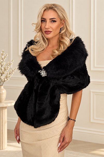 FashionForYou Căciulă de blană ETOLA, cu clemă tip broșă, Negru, Mărime unică