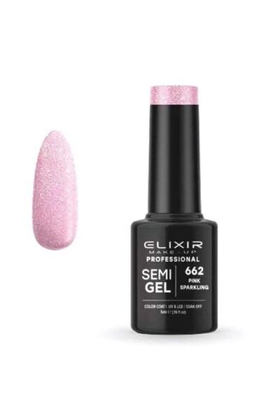 Elixir Επαγγελματικό Ημι-τζελ Ημι-μόνιμο Βερνίκι Νυχιών 662 Ροζ Αστραφτερό Δι...