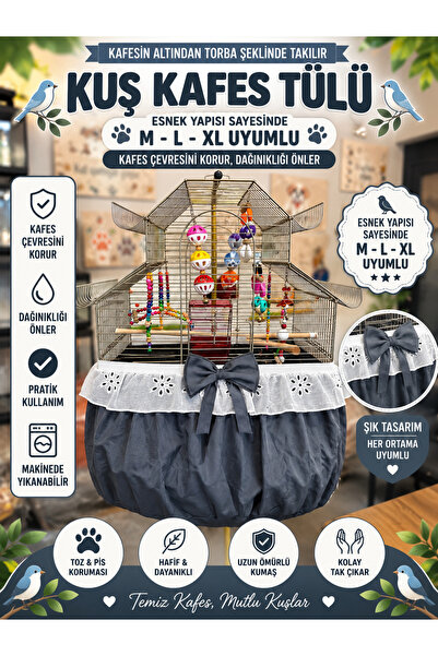 Petshop Esnek Kuş Kafes Tülü – M-L-XL Uyumlu, Etrafa Yem ve Tüy Saçılmasını Ö...