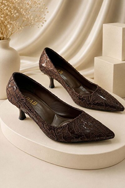 dabab shoes Дамски обувки LEYLA, горчиво кафяви, със заострен връх, с дантеле...