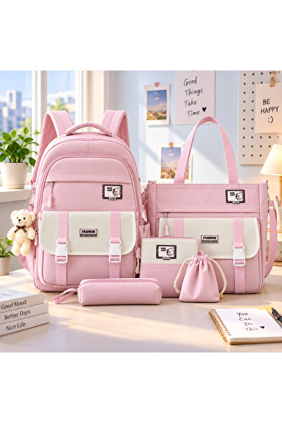 Generic Brand 5-Piece School Backpack Set with Tote Bag, Pencil Case, Zip Pou...