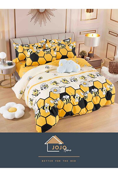 JOJO HOME Set lenjerie de pat dublu, 6 piese, cearceaf clasic fara elastic