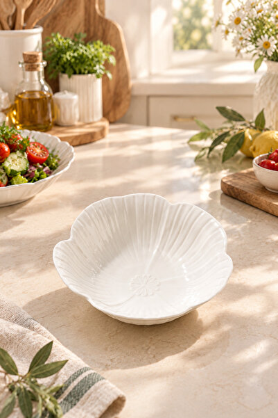 welcomein Porcelain Flower Soup Bowl 14X5 cm – Flower-Shaped White Presentati...