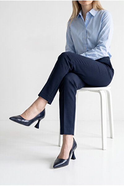 HANZE Women's Stiletto Printed Navy Blue Closed Pointed Toe Medium Heel F703
