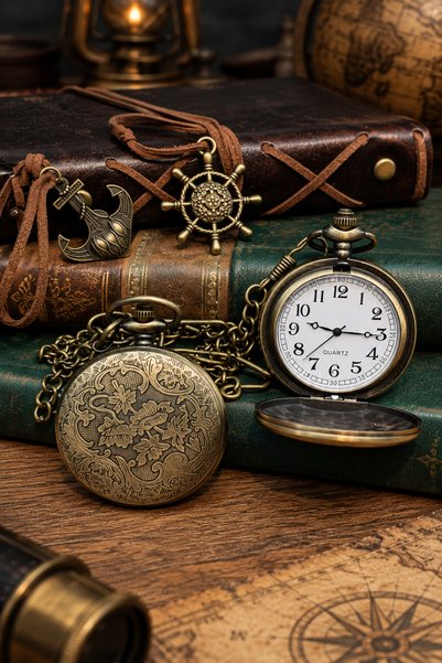 Yenilig Turkish Flag Moon Star Vintage Pocket Watch with Chain – Retro Pocket Watch with Antique Bronze Patterned Chain