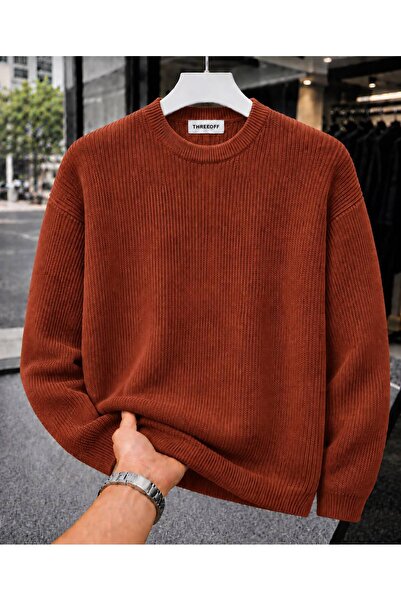 threeoff Men's Regular Fit Crew Neck Braided Knitwear