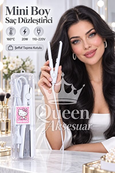 QUEEN AKSESUAR Mini Boy beyaz Saç Düzleştirici Şeffaf Taşıma Kutulu 160°C 20W...