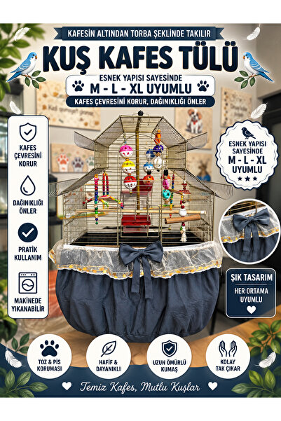 Petshop Esnek Kuş Kafes Tülü – M-L-XL Uyumlu, Etrafa Yem ve Tüy Saçılmasını Ö...