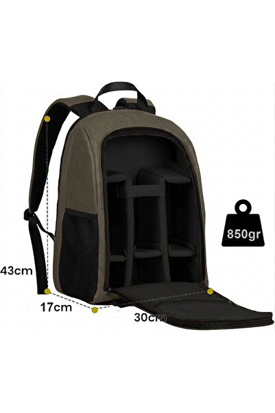 AZT Çok Amaçlı Drone , DSLR ve Aynasız Fotograf Makinesi Laptop Notebook Bölmeli Sırt Çantası Backpack Haki Kanvas Çanta