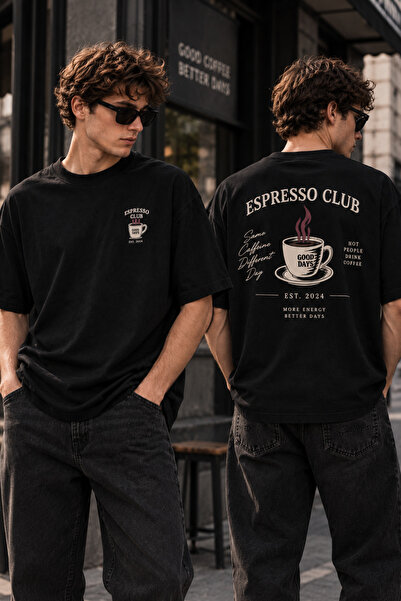 Dupe Design Espresso Club Vintage Μπλουζάκι με Στάμπα Oversize – Unisex Μαύρο...