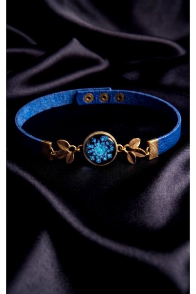 LADYMİRAGE Original Leather Choker Necklace with Real Flowers