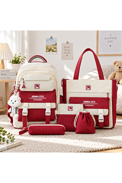 Generic Brand 5-Piece Backpack and Tote Bag Set with Matching Pouches, Two-To...