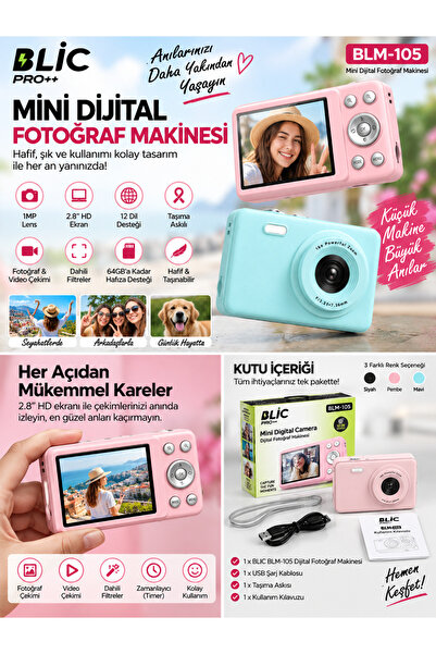 VEROXA Blıc BLM-105 Mini Dijital Fotoğraf Makinesi – 2.8” Hd Ekran, 1mp, 16X ...