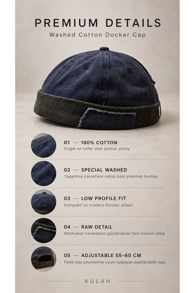 Külah 100% Cotton Washed Docker Hat – Anthracite