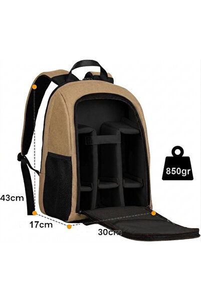 AZT Çok Amaçlı Drone , DSLR ve Aynasız Fotograf Makinesi Laptop Notebook Bölmeli Sırt Çantası Backpack Bej Camel Kanvas Çanta