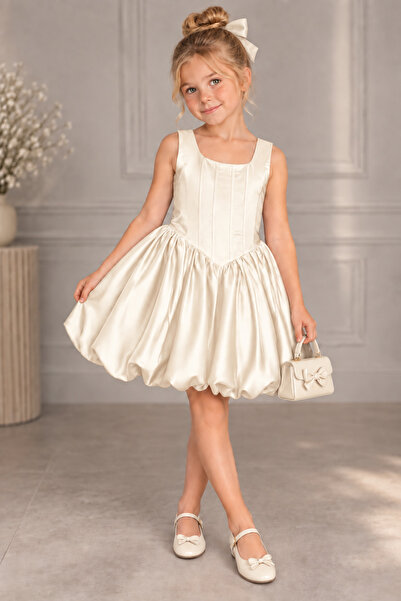 EYLÜL ELİF BUTİK Girl's Black Satin Balloon Skirt Graduation Wedding Dress