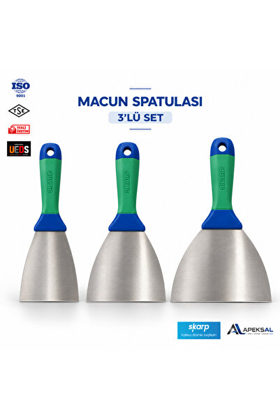 Apeksal Skarp Profesyonel Macun Spatulası 3’lü Set 6 10 14 Cm Esnek Alçı Dolg...