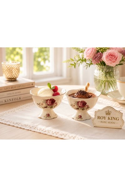 Genel Markalar ESTERHOMEDECOR 6’lı Porselen ayaklı dondurmalık Rose serisi gn...