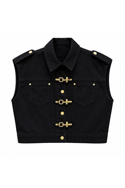kenza'a Gold Tokalı Denim Yelek