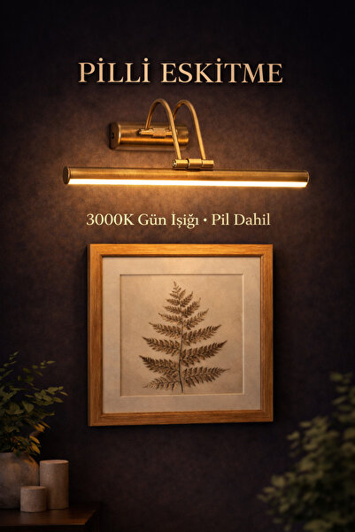 Mikasso Pilli Eskitme Gold Kasa LED Aplik – Sarı Işık - Tablo Banyo Resim Sal...