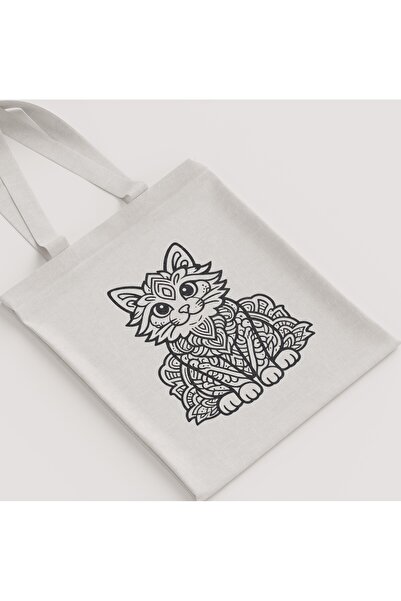 martı baskı Ham Bez Çanta Kedi Desenli Mandala Unisex Omuz Çantası Hediyelik ...