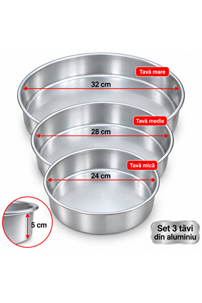 Generic Brand Set of 3 round aluminum baking trays – 32/28/24 cm
