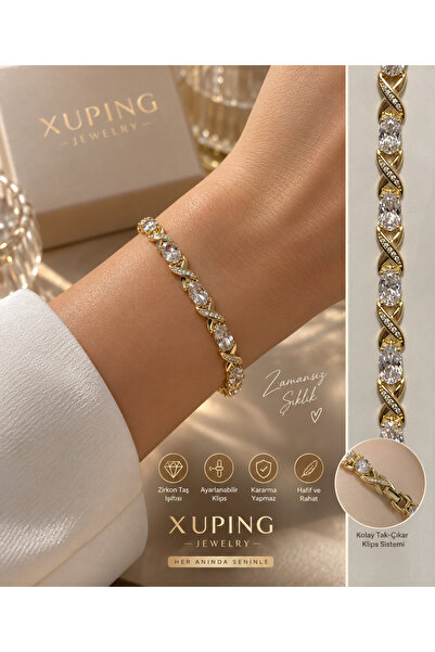 xUPING Işıltılı Oval Zirkon Taşlı Gold Bileklik – Zarif X Detaylı
