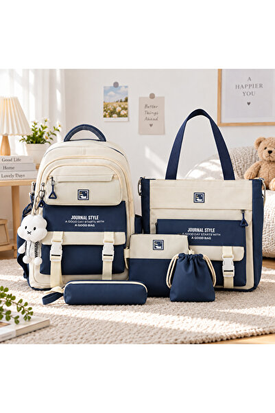Generic Brand 5-Piece Backpack and Tote Bag Set with Matching Pouches, Two-To...