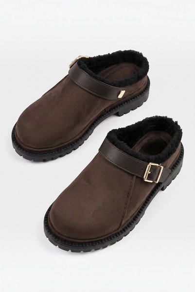 YUUN Women's Slippers with Buckle Accessories and Fur Inside