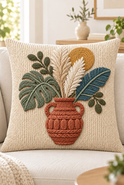 stellahomes Bohemian Embroidery Look 4-Piece Throw Pillow Cover and Runner 5-Piece Living Room Decoration Set