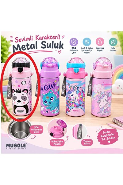 MUGGLE ÇELİK MATARA İLKOKUL ANAOKULU KIZ DESENLİ KOKUSUZ 550 ML
