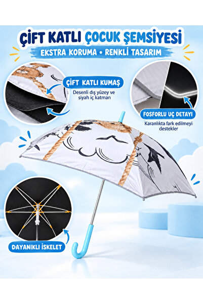 MUBX 6 Telli Fiber Çift Katlı Çocuk Şemsiyesi Rüzgarda Kırılmaz Şemsiye