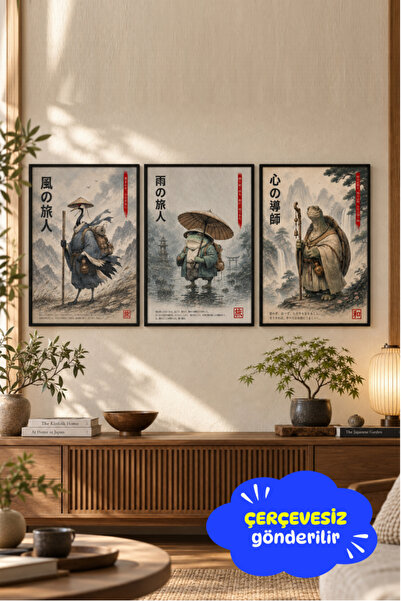 Clumsy 3’lü Japon Zen Poster Seti – Vintage Uzak Doğu Duvar Dekoru, Gezgin Ha...