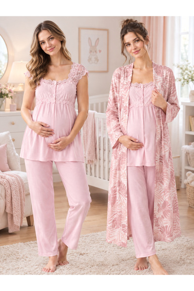 by İGP Patterned Robe and Maternity Nursing Pajama Set with Nursing Features ...