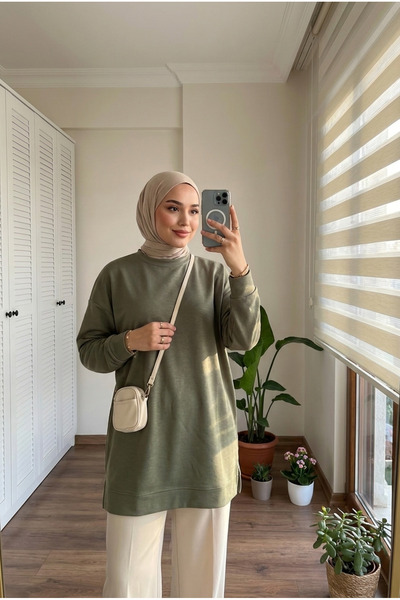 Kirazca Butik Women's Off-Shoulder Slit Detailed Loose Tunic