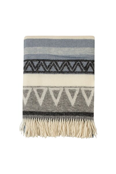 Cozy Blankets Pătură din 100% lână neozeelandeză, gri-negru-crem, model geome...