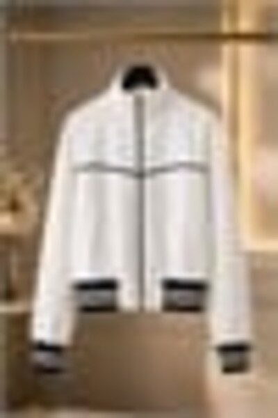 Juuuj White Polyester Fabric Stand-Up Collar Zippered Long Sleeve Comfortable...