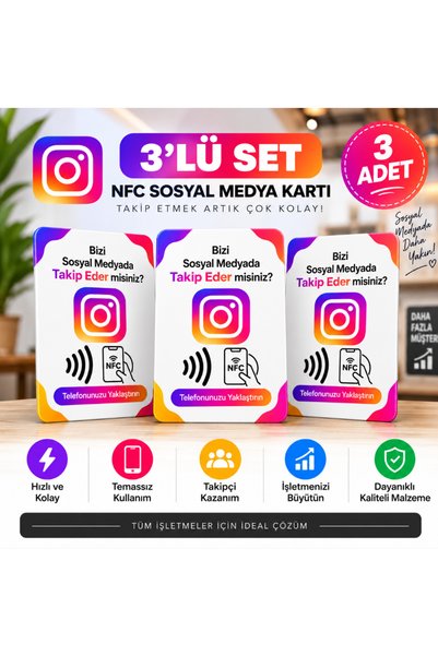 3'lü NFC Sosyal Medya Kartı – Temassız Profil ve Takip Kartı
