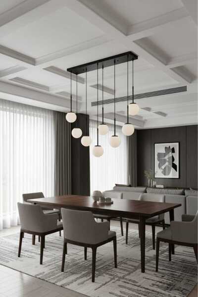 BSA LIGHTING RİVA SİYAH 8'Lİ YEMEK MASA ÜSTÜ MODERN SARKIT SIRALI AVİZE(BEYAZ...