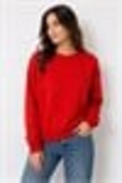 Juuuj Red Cotton Blend Crew Neck Long Sleeve Casual Fit Sweatshirt with Stone...