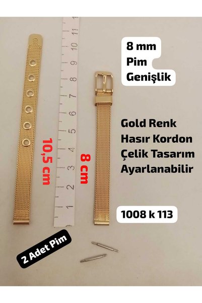 Brality 8 mm Uyumlu Kol Saati Kordonu , Gold Renk Çelik HASIR Tasarımlı Model...