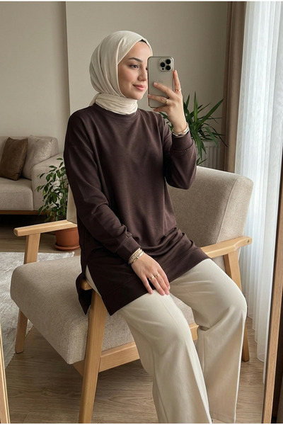 Kirazca Butik Women's Off-Shoulder Slit Detailed Loose Tunic